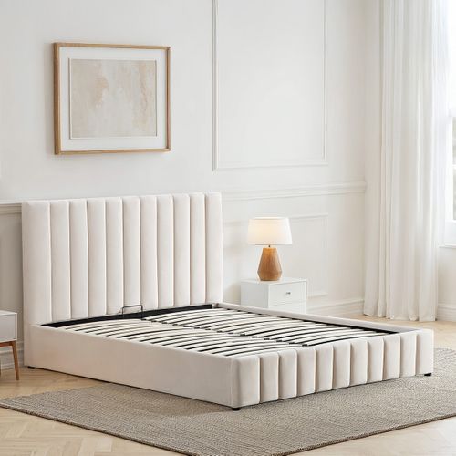 Lit Coffre Velours Beige Trocadero 160x200 Cm