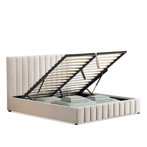 Lit Coffre Velours Beige Trocadero 180x200 Cm