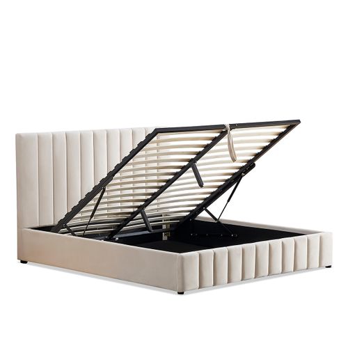 Lit Coffre Velours Beige Trocadero 180x200 Cm