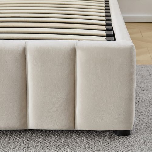 Lit Coffre Velours Beige Trocadero 180x200 Cm