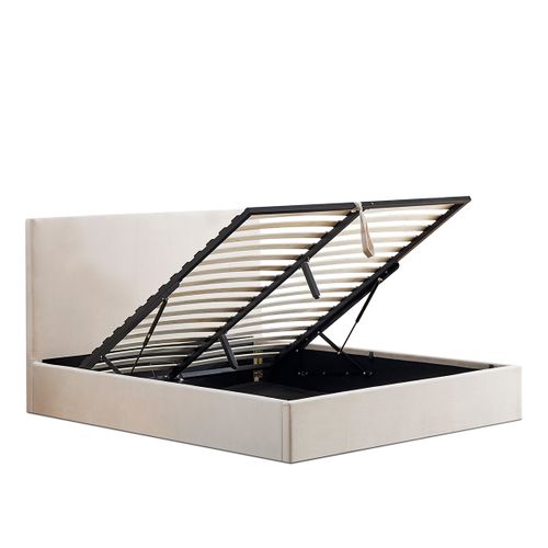 Lit Coffre Velours Beige Nemesis 140x190 Cm