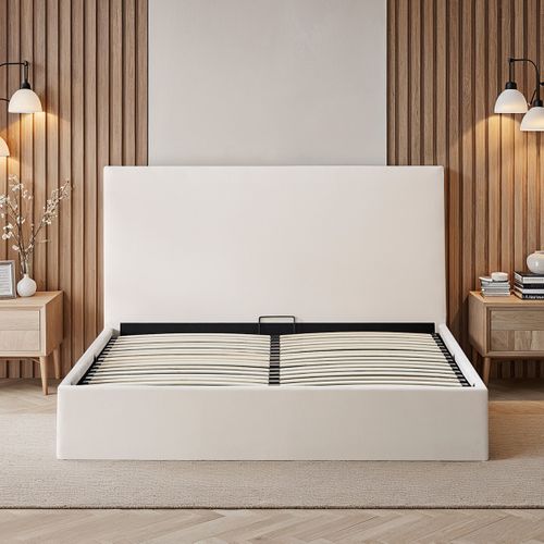 Lit Coffre Velours Beige Nemesis 140x190 Cm