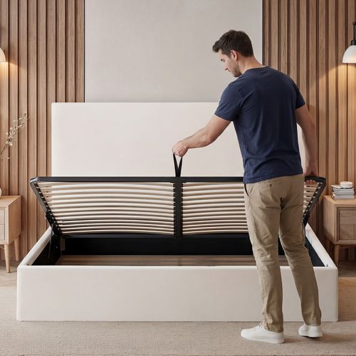 Lit Coffre Velours Beige Nemesis 160x200 Cm