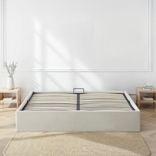 Lit Coffre Tissu Beige Atlas 140x190 Cm