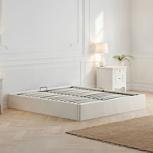 Lit Coffre Tissu Beige Atlas 160x200 Cm