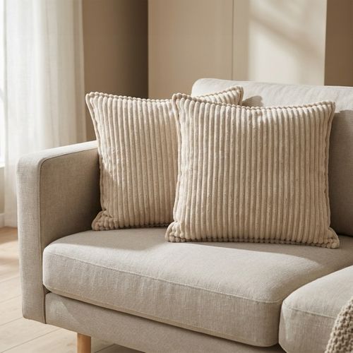 Lot De 2 Coussins Velours Côtelé Malo 40x40cm Coloris Beige