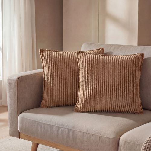 Lot De 2 Coussins Velours Côtelé Malo 40x40cm Coloris Marron