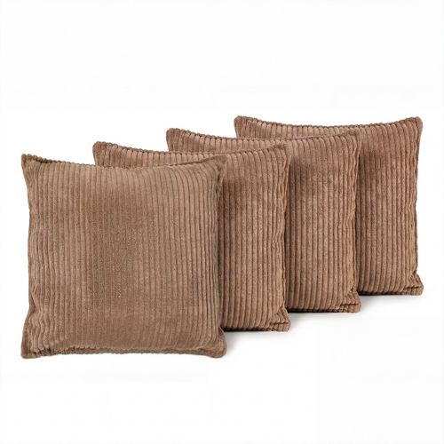 Lot De 4 Coussins Velours Côtelé Malo 40x40cm Coloris Marron