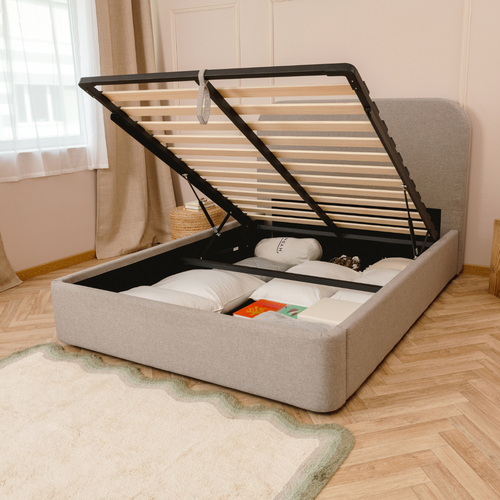 Lit Coffre Nova Tissu Gris 180x200cm