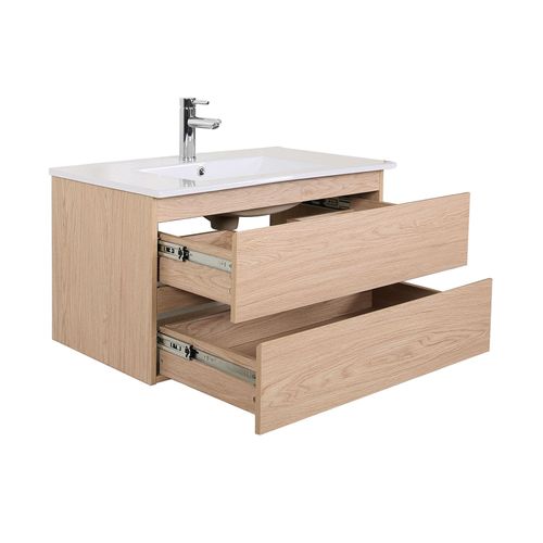 Meuble Simple Vasque 80cm Décor Chêne Sorrento + Vasque + Robinet Noir