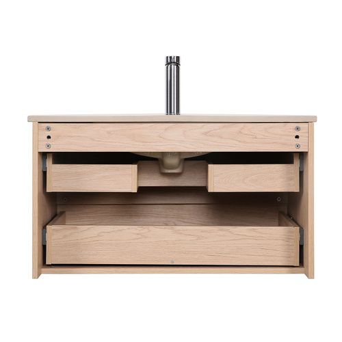 Meuble Simple Vasque 80cm Décor Chêne Sorrento + Vasque + Robinet Noir