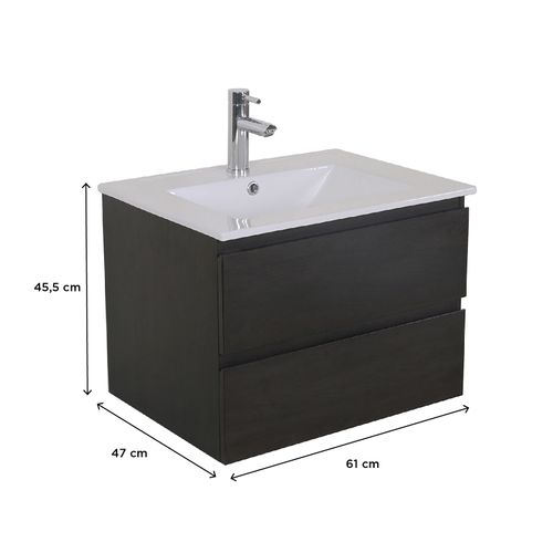 Meuble Simple Vasque 60cm Sorrento Noir +vasque+robinet Noir+miroir+colonne
