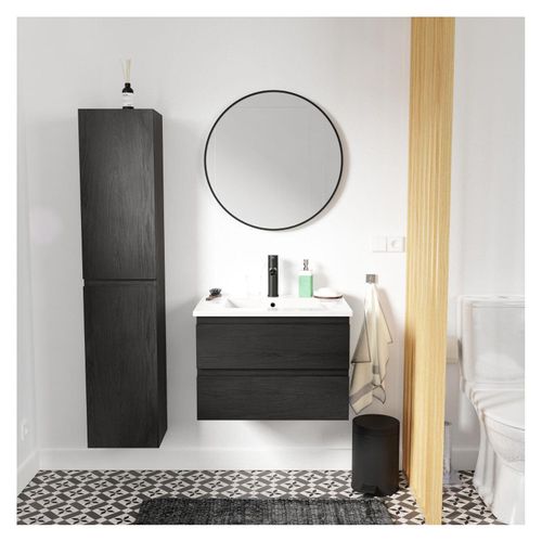 Meuble Simple Vasque 60cm Sorrento Noir +vasque+robinet Noir+miroir+colonne