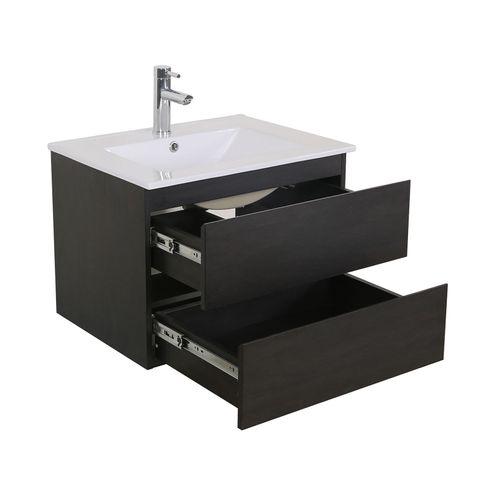 Meuble Simple Vasque 60cm Sorrento Noir +vasque+robinet Noir+miroir+colonne