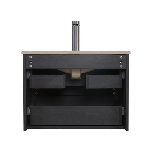 Meuble Simple Vasque 60cm Sorrento Noir +vasque+robinet Noir+miroir+colonne