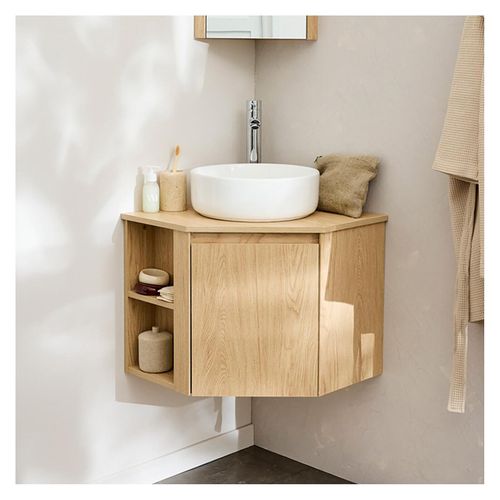 Meuble Sous Vasque D'angle Sorrento Avec Vasque Blanche Et Robinet