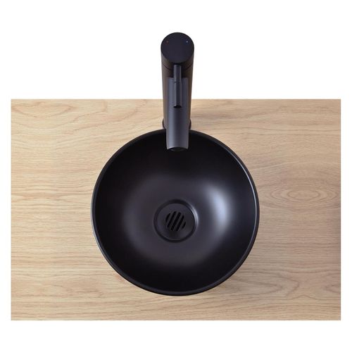 Vasque Lave-mains à Poser Ronde En Céramique Noir 26cm