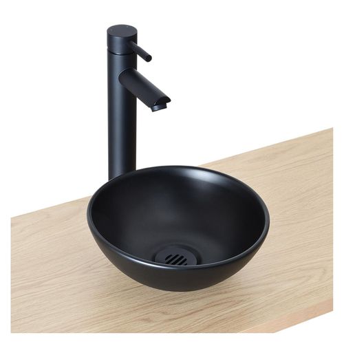Vasque Lave-mains à Poser Ronde En Céramique Noir 26cm