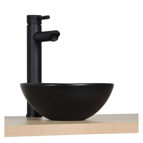 Vasque Lave-mains à Poser Ronde En Céramique Noir 26cm
