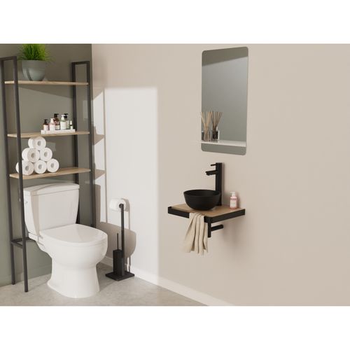 Vasque Lave-mains à Poser Ronde En Céramique Noir 26cm