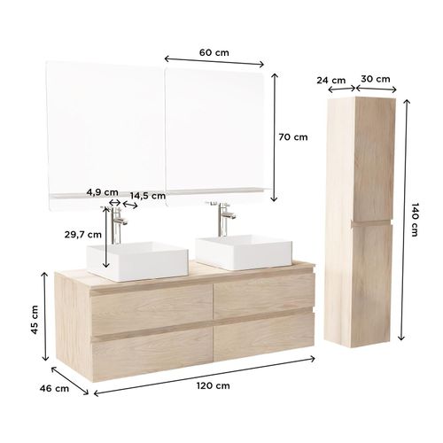 Ensemble Sorrento Double Vasque Suspendu 120cm