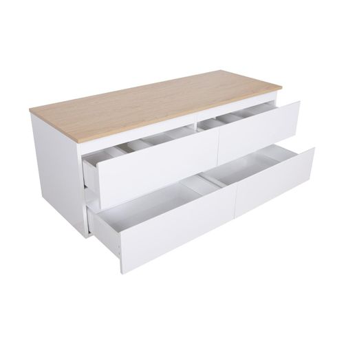 Meuble Double Vasque 120cm Avec Plan Bois Sorrento Blanc+vasque+robinet+miroir