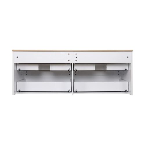 Meuble Double Vasque 120cm Avec Plan Bois Sorrento Blanc+vasque+robinet+miroir