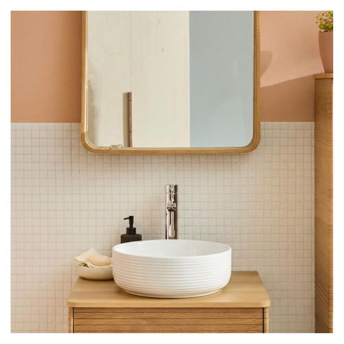 Vasque à Poser Ronde En Céramique Texturé Blanc 36cm