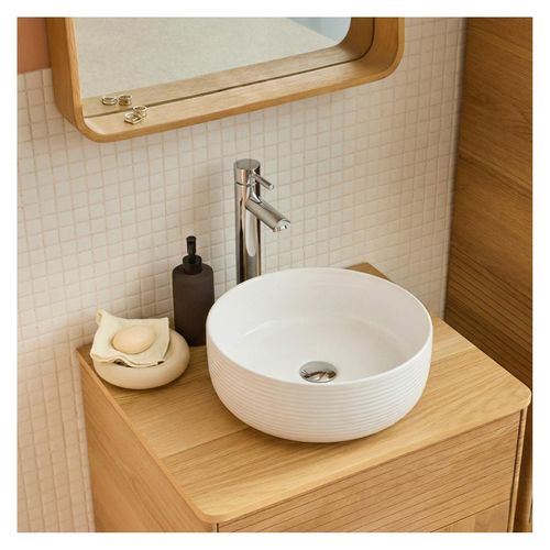 Vasque à Poser Ronde En Céramique Texturé Blanc 36cm