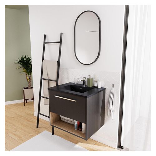 Meuble Simple Vasque Noir 61cm Nika