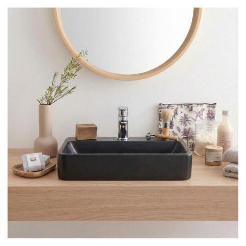 Vasque à Poser Rectangulaire En Résine Noire 50x37cm