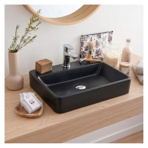 Vasque à Poser Rectangulaire En Résine Noire 50x37cm
