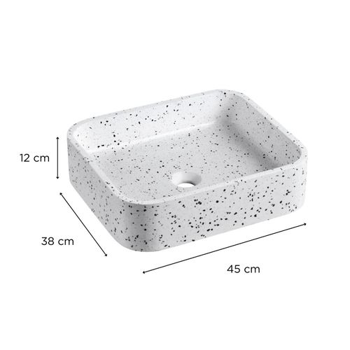 Vasque à Poser Rectangle En Terrazzo Blanc 45x38cm