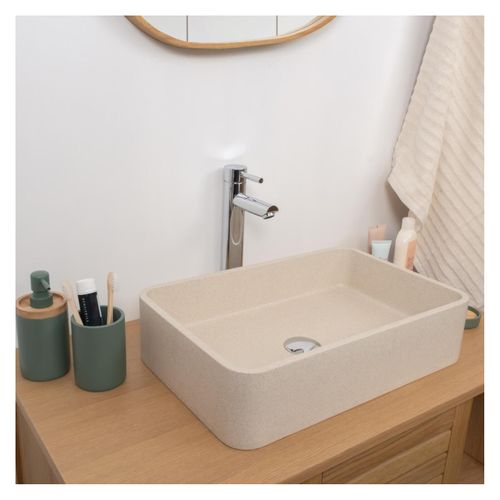 Vasque à Poser Rectangle En Grès Beige 50x32,5cm