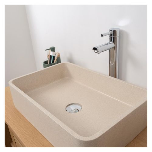 Vasque à Poser Rectangle En Grès Beige 50x32,5cm