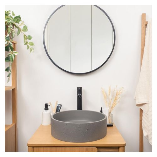 Vasque à Poser Ronde En Béton Travertin Gris 39cm
