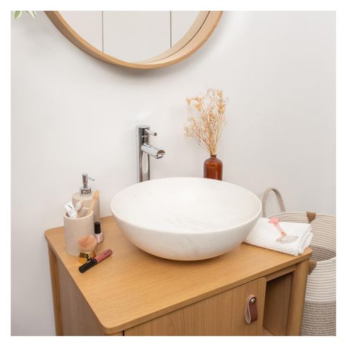 Vasque à Poser Ronde En Céramique Effet Marbre Beige 39,5cm