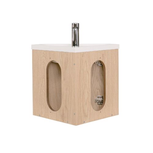 Meuble Lave-mains D'angle Décor Chêne Koda + Robinet + Armoire Miroir