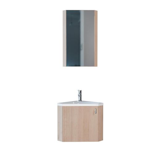 Meuble Lave-mains D'angle Décor Chêne Koda + Robinet + Armoire Miroir