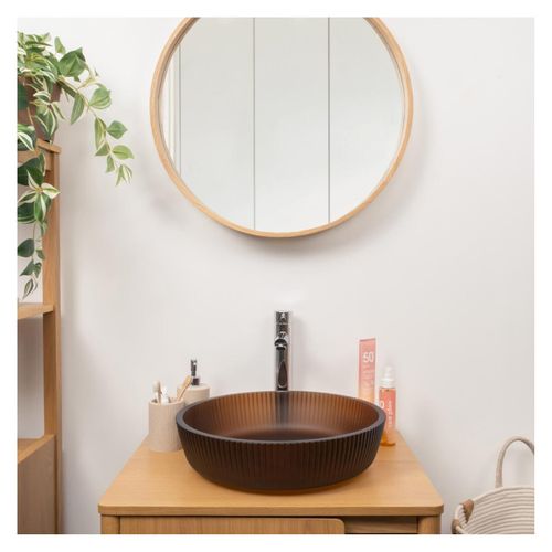 Vasque à Poser Ronde En Verre Texturé Dépoli 42cm