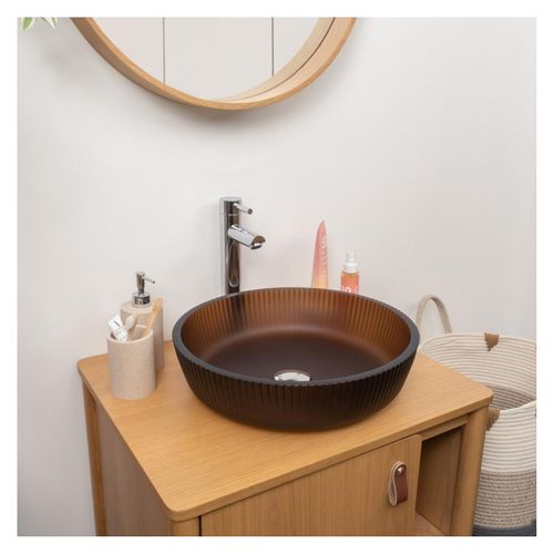 Vasque à Poser Ronde En Verre Texturé Dépoli 42cm