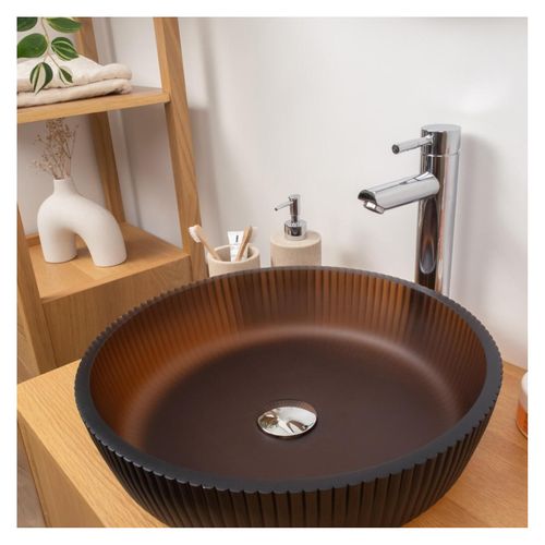 Vasque à Poser Ronde En Verre Texturé Dépoli 42cm