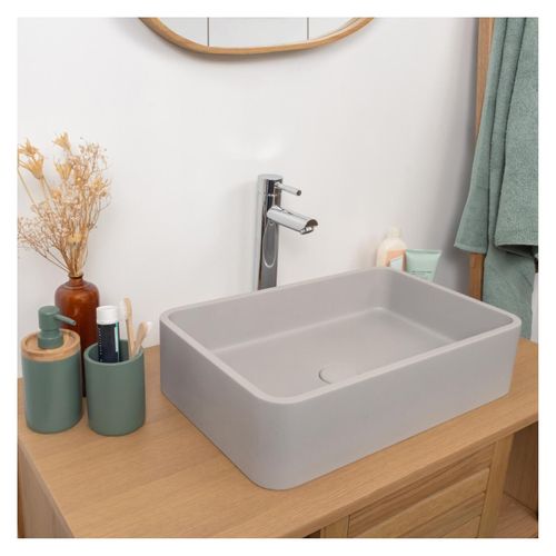 Vasque à Poser Rectangle En Béton Gris 50x32,5cm