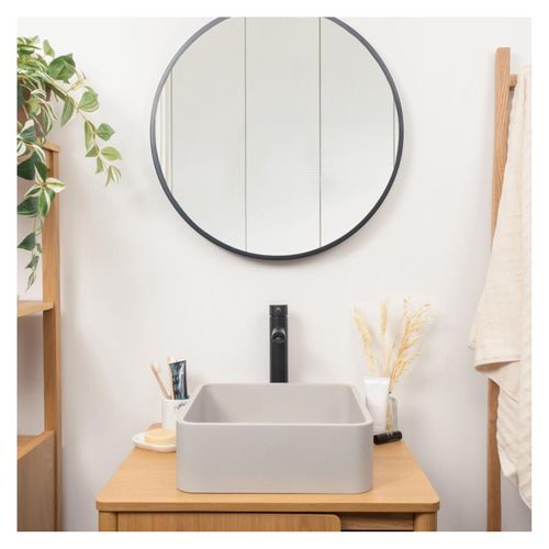 Vasque à Poser Carrée En Béton Gris 36cm