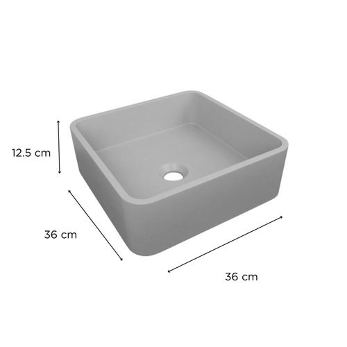 Vasque à Poser Carrée En Béton Gris 36cm