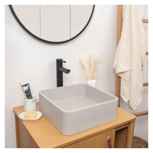 Vasque à Poser Carrée En Béton Gris 36cm