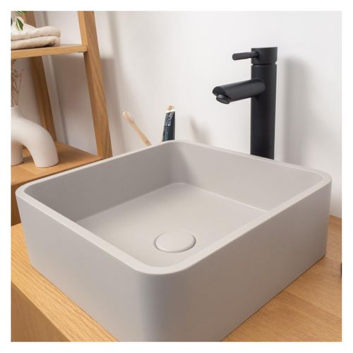Vasque à Poser Carrée En Béton Gris 36cm