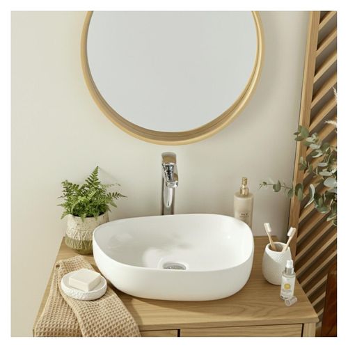 Vasque à Poser Galet En Céramique Blanche 48x35,5cm