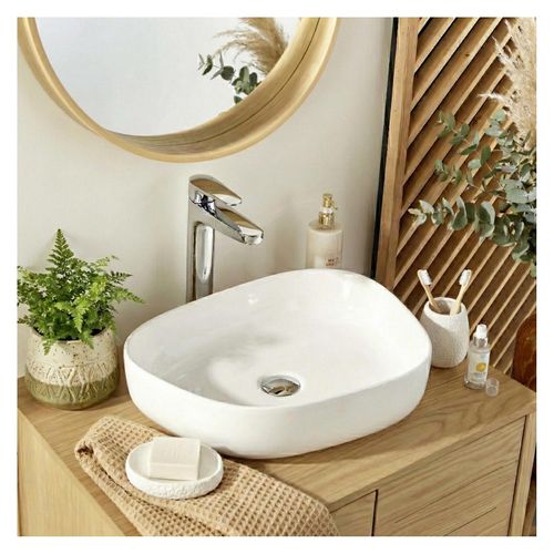 Vasque à Poser Galet En Céramique Blanche 48x35,5cm