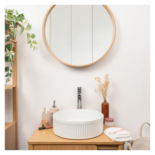 Vasque à Poser Ronde En Céramique Blanc Texturé 36cm